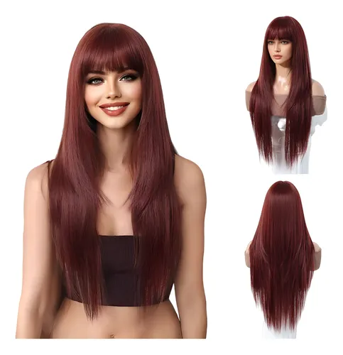 Pelucas De Cabello Largo Natural Para Mujer Castaña