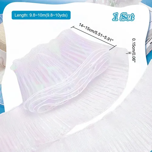 1 Juego De Cintas De Encaje Plisadas De Organza De Color Deg White With Gradient Iridescent Colors Pleated