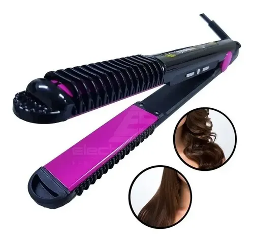 Planchita De Pelo 2en1 Rizador Regulador Temperatura Digital Color Negro