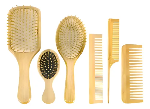 Kit De Cepillos Y Peines De Bambú Antiencrespamiento, 6 Piez