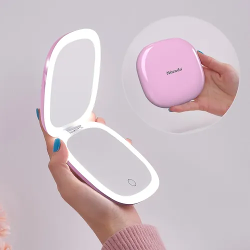 Espejo De Bolsillo Con Luz Mocado 10cm Recargable Morado
