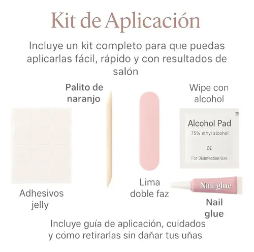 Uñas Press On Premium Corta Profesional Artesanal Kit X20