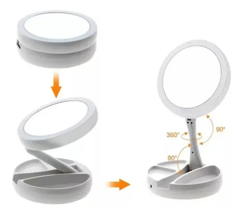 Espejo Doble Luz Led Plegable Maquillaje Usb/pilas- La Aldea