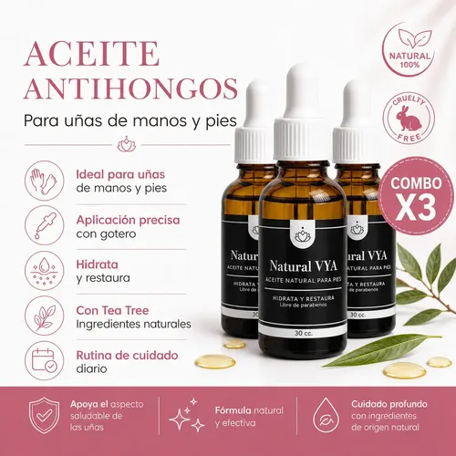 Combo 3×2 Aceite Antihongos Para Pies – 30ml 3×2 Aceite de Ricino Tea Tree Tratamiento Para uñas ingredientes naturales NaturalVYA