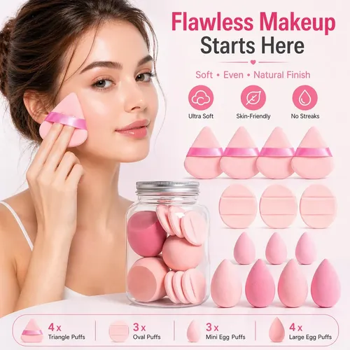 Kit 14 Esponjas De Maquillaje Para Polvo Rosa Mediana