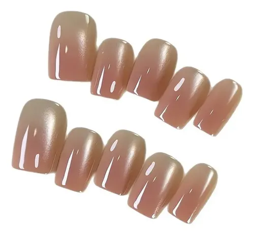 Uñas Cortas Rosa Melocotón Con Diseño De Uñas