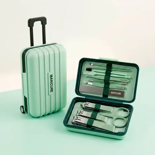 Set Manicura Y Pedicura 12 Piezas Valija Con Ruedas Estuche.