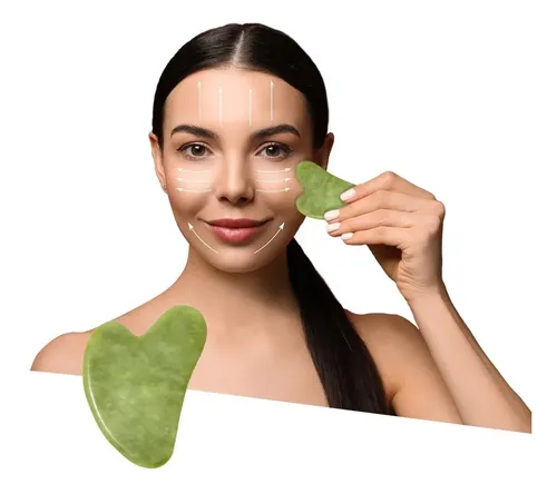 Piedra Masajeadora Facial Gua Sha de Jade Xiuyan Verde con Forma de Corazón