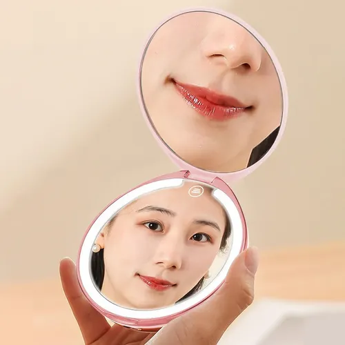 Espejo De Maquillaje De Viaje Con Luz Led, Aumento De