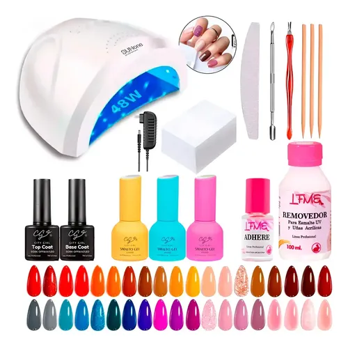 Kit X16u Inicial Cabina Led Uv 48w Gel Uñas Semipermanentes