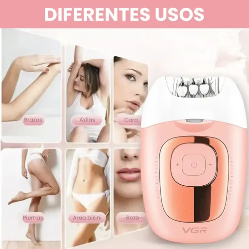 Depiladora Mujer Led Recargable Vgr V-760 18 Pinzas Luz Rosa