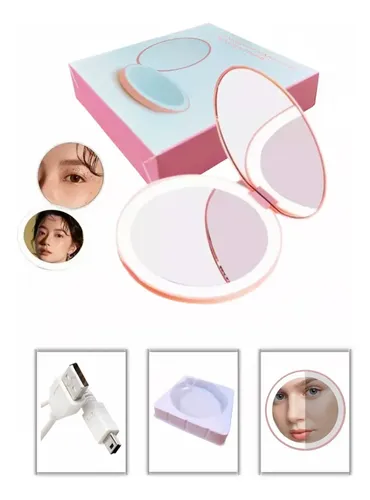 Espejo De Maquillaje Led Portátil Recargable Rosa Para