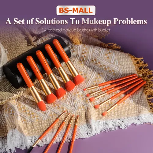 Set De Brochas Para Maquillaje Bs-mall 14 Unidades Naranja