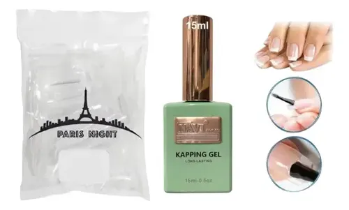 Kit Soft Gel 100 Tips Paris Night+ Base Kapping 15ml Premium