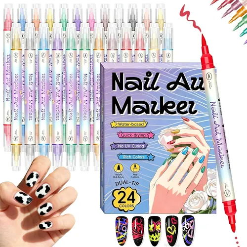 24 Color Nail Doodle Pen, Dual-tip Nail Art Marker Set