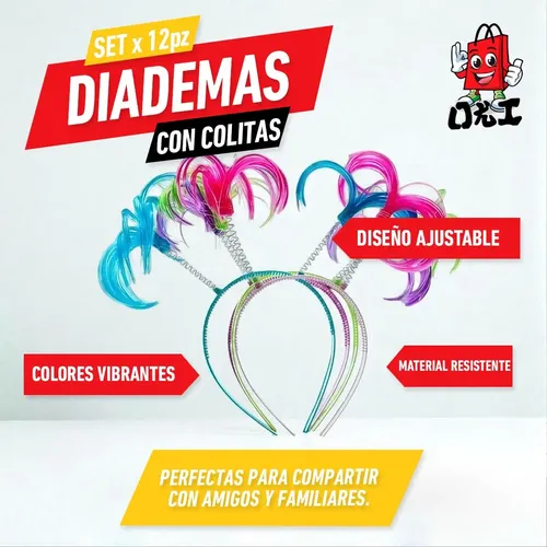 Qa 12 Diadema Colitas Pelo Loco Neon Batucada Fiesta De