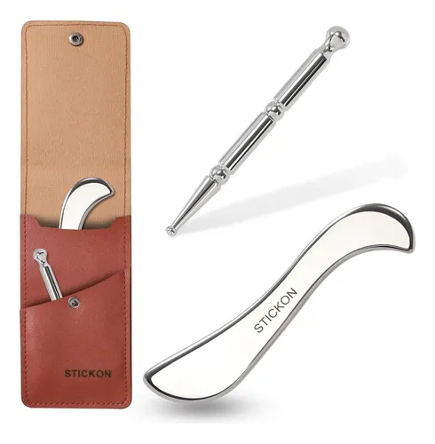 Masajeador Stickon 2 En 1 De Acero Inoxidable  Set Gua Sha