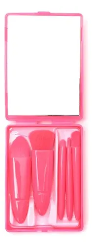 Set Mini Brochas X5 Maquillaje Estuche Skora Espejo Portatil Amarillo Fluo