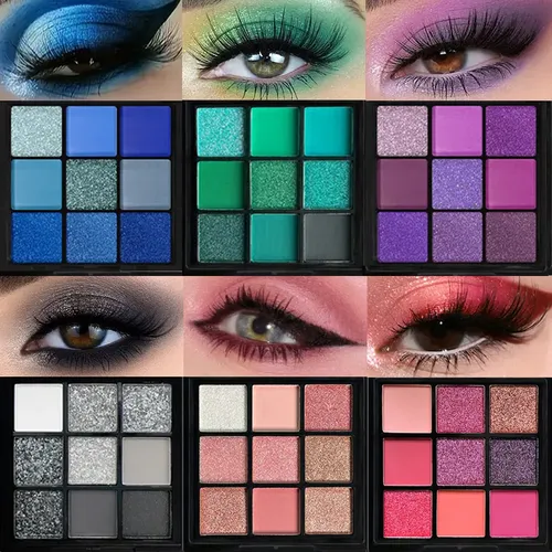 9-grid Red Eyeshadow Palette Purple Glitter La Lo