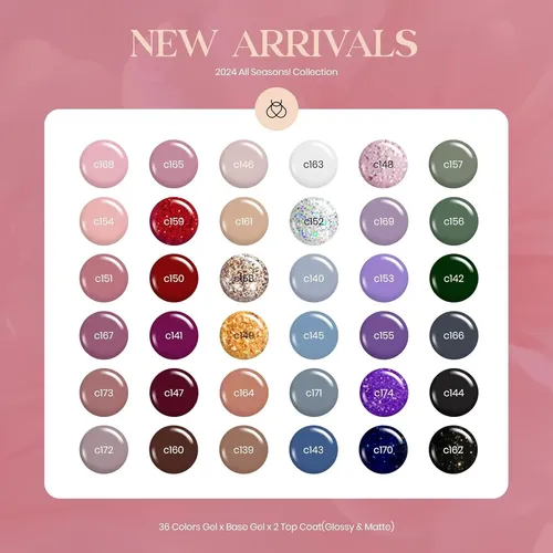 Set 36 Esmaltes Gel Colores Variados Con Base Y Top Coat