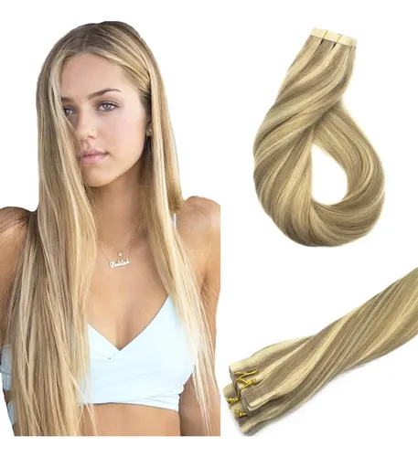 Extensiones de Cabello Remy con Cinta Adhesiva de Goo Goo, Rubias Claras Lisas