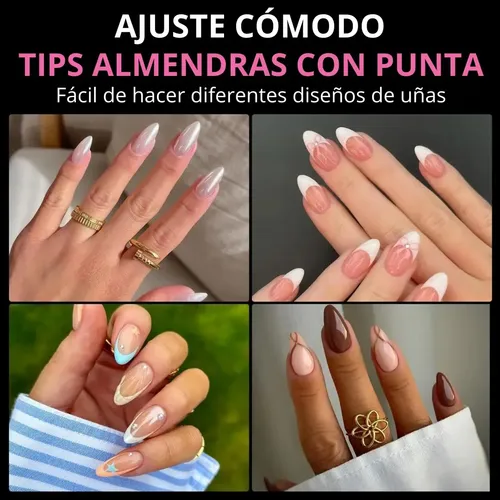 Tips De Uñas Acrílicas Profesionales Alta Calidad X600u Color Transparente Almendra Puntiaguda