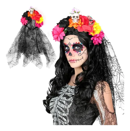 Diadema Con Velo Floral Para Halloween Con Motivo Del Día De