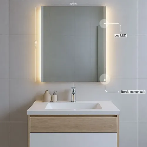 Espejo Rectangular Con Luz Led Marco Esmerilado 70×90 Cm