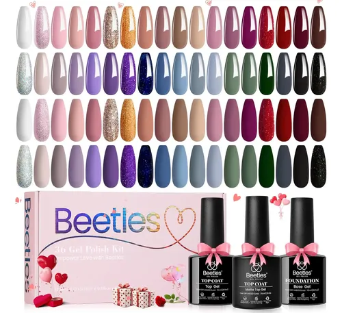 Set 36 Esmaltes Gel Colores Variados Con Base Y Top Coat