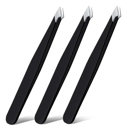 Pinzas Para Cejas Negras Acero Inoxidable Precisión 3 Unida