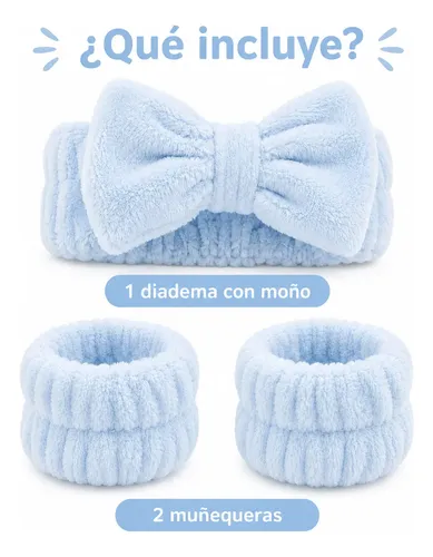H  Facial Y Muñequeras Skin Care Cabello 3 Pz Azul Claro Azul Claro