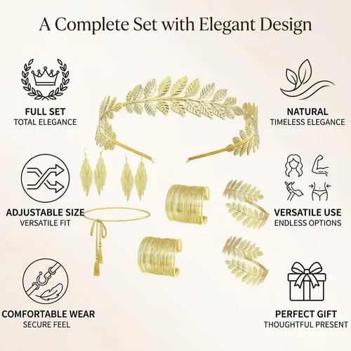 Set Accesorios Diosa Griega 8 Piezas Dorado Mujer
