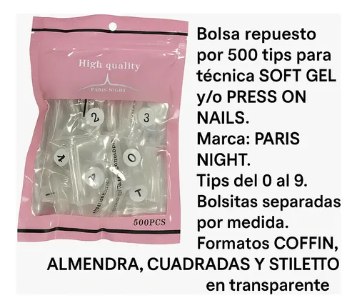 Tips Soft Gel Y Press On Paris Night X500 Unidades