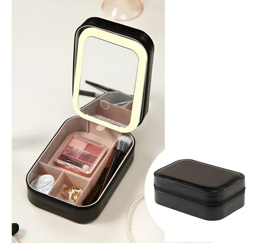 Espejo Portátil Con Luz Led Y Caja De Maquillaje