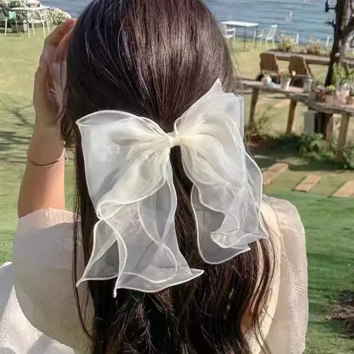 Pinza Para El Pelo Kingnis White Bow Ribbon Spring