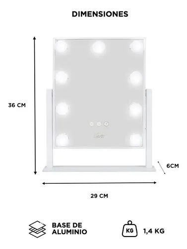 Espejo De Maquillaje Care By Gadnic Skincare Luces LED 3 Modos Táctil