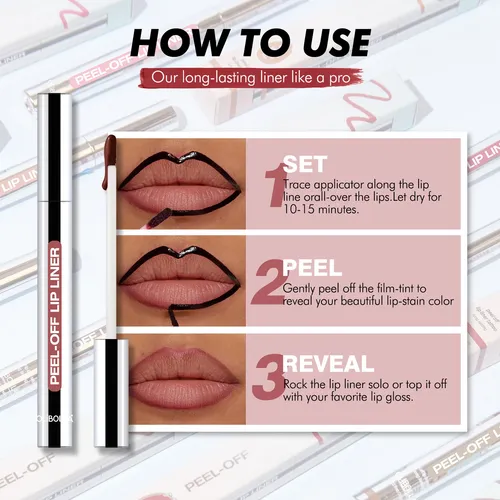 Olibolla Set 8 Delineador Peel Off Labial Agua Resistente