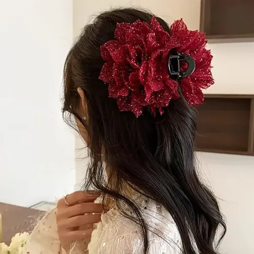 Pinza Para El Pelo Antideslizante Con Estampado Floral (1 #m Sequin Flowers Red