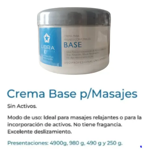 4 Crema Base Para Masajes 250gr. – Libra Cosmetica Fragancia Suave