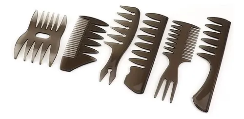 Kit Peine Texturizado Plástico Para Peluquería Barbería 6 Unidades