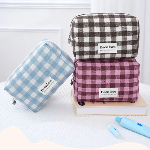 L~h Bolsa De Cosméticos A Cuadros De 1 Pieza, Bolsa De **