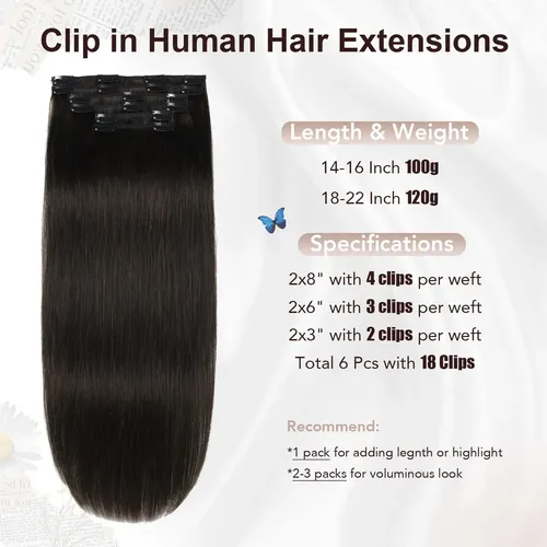 Extensiones De Cabello Natural 50cm 6pcs, Negro