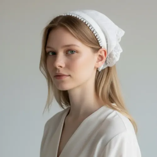Diadema Vincha Con Pañuelo Bandana Cubre Sol Pelo Gasa Tul Blanco