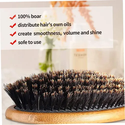 Cepillo De Cabello De Cerdas Naturales Con Mango De Bambú,
