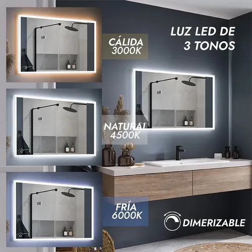 Espejo Para Baño Rectangular Led Táctil Dimerizable Rectangular