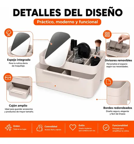 Organizador De Mesa Maquillaje Manicuria Escritorio Plastico Beige