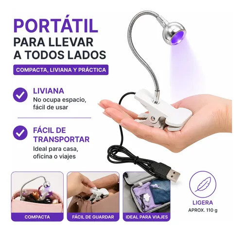 Lámpara Uv Led Flexible Con Clip Para Uñas Secado Rápido