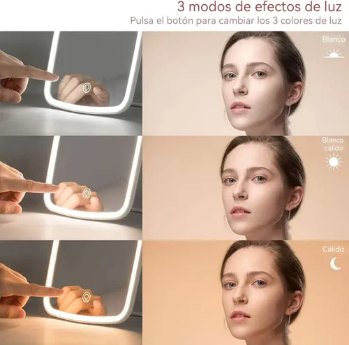 Espejo Maquillaje Con Luz Led Y Espejo Pequeño 10x Aumentos