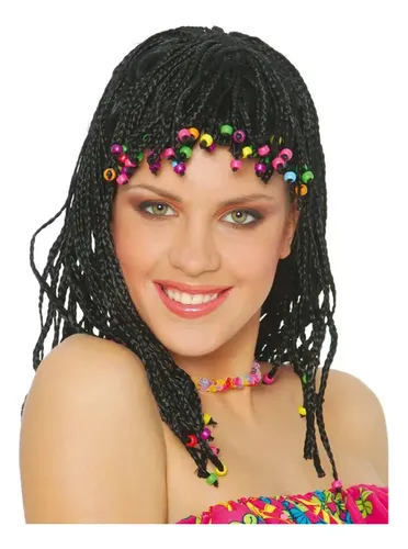 Peluca Trenzas Africanas Negra Cotillon Disfraz Fiesta