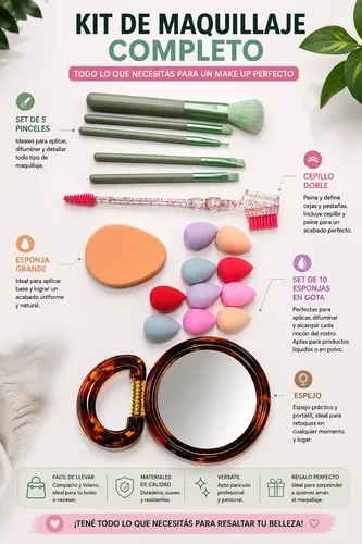 Kit Beauty Makeup Completo Con Brochas Y Esponjas Belleza